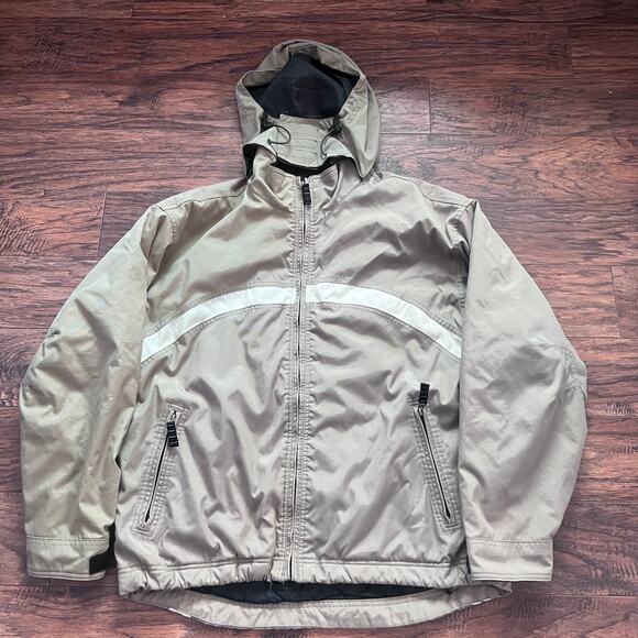 GAP Men’s Medium Padded Nylon Jacket Hooded Full Zip Taupe Outdoor Coat - Picture 1 of 11